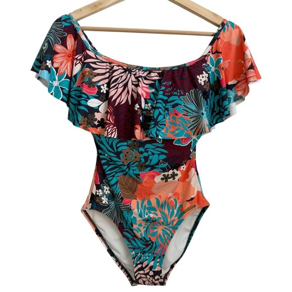 Vince Camuto Multicolor Tropical Floral Ruffle One Piece Swimsuit Size 6 NWT - Picture 1 of 8